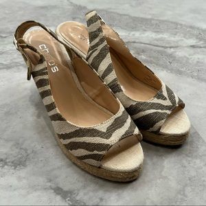 Chico’s‎ Zebra Print Sandals Simon Espadrille Wedges Slingback Beige Size 8